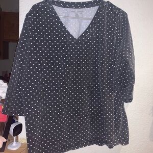 Jessica London Black and White Polka Dot V-Neck Blouse